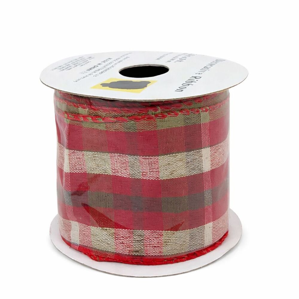 Decorative Ribbon Spool 2.5" x 9' Red Christmas Plaid Wired 100% Polyester NEW
